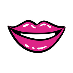 sexi mouth and teeth pop art line and fill style icon