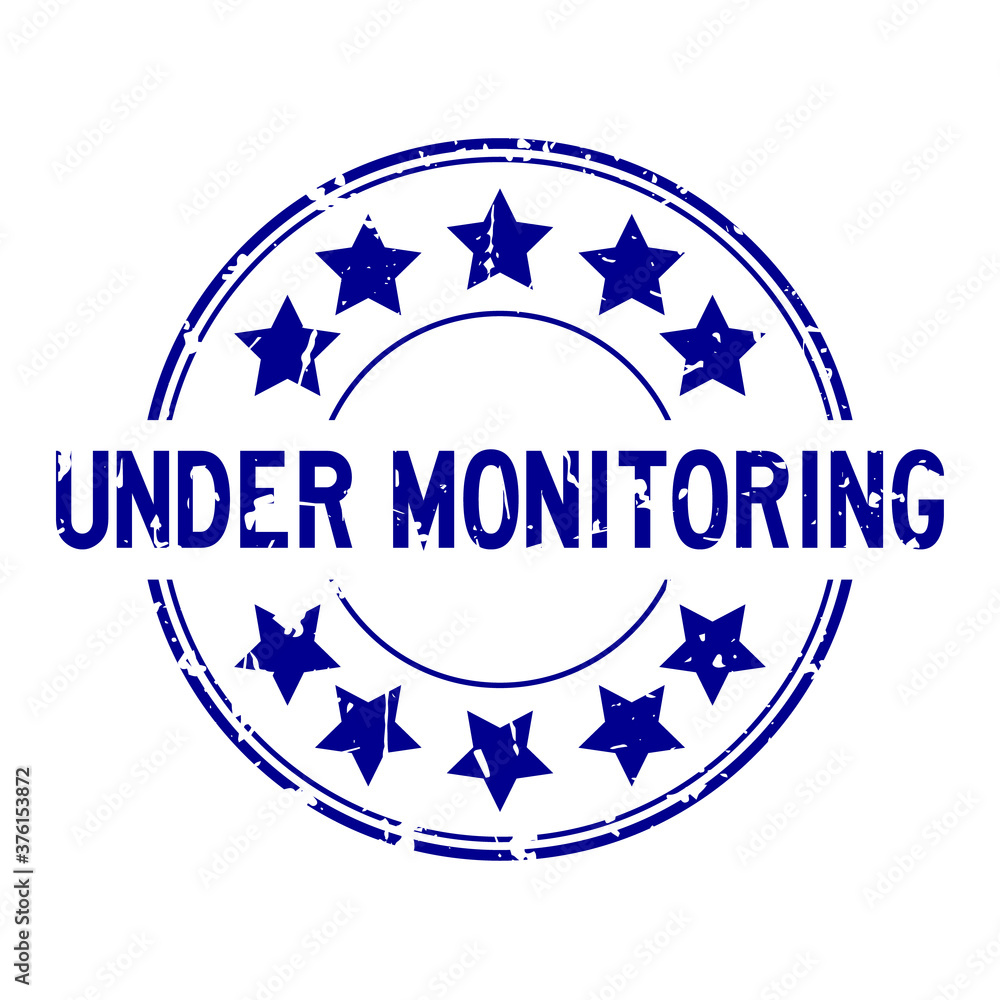 Wall mural Grunge blue under monitoring word with star icon rubber seal stamp on white background