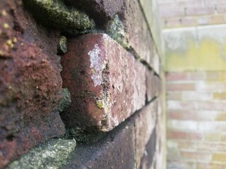 Brick wall closeup on old jail.