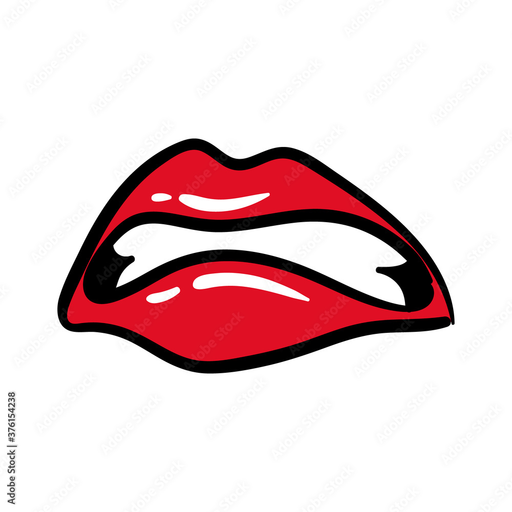 Wall mural sexi mouth and teeth pop art line and fill style icon