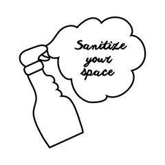 sanitize your space campaign lettering with bottle line style icon