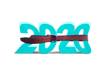 Blue 2020 numbers tighten by waist belt on studio