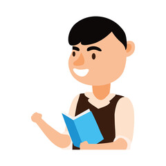 male teacher worker reading book character