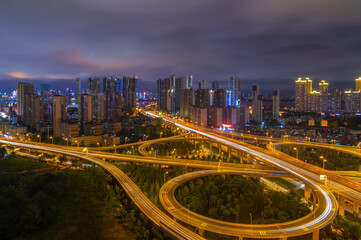 Plakat Wuhan city night skyline scenery in summer, Hubei, China