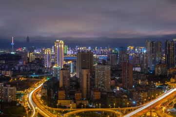 Obraz na płótnie Canvas Wuhan city night skyline scenery in summer, Hubei, China