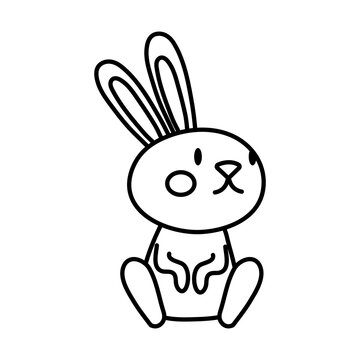 mid autumn cute rabbit seated line style icon