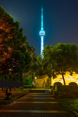 Wuhan city night skyline scenery in summer, Hubei, China