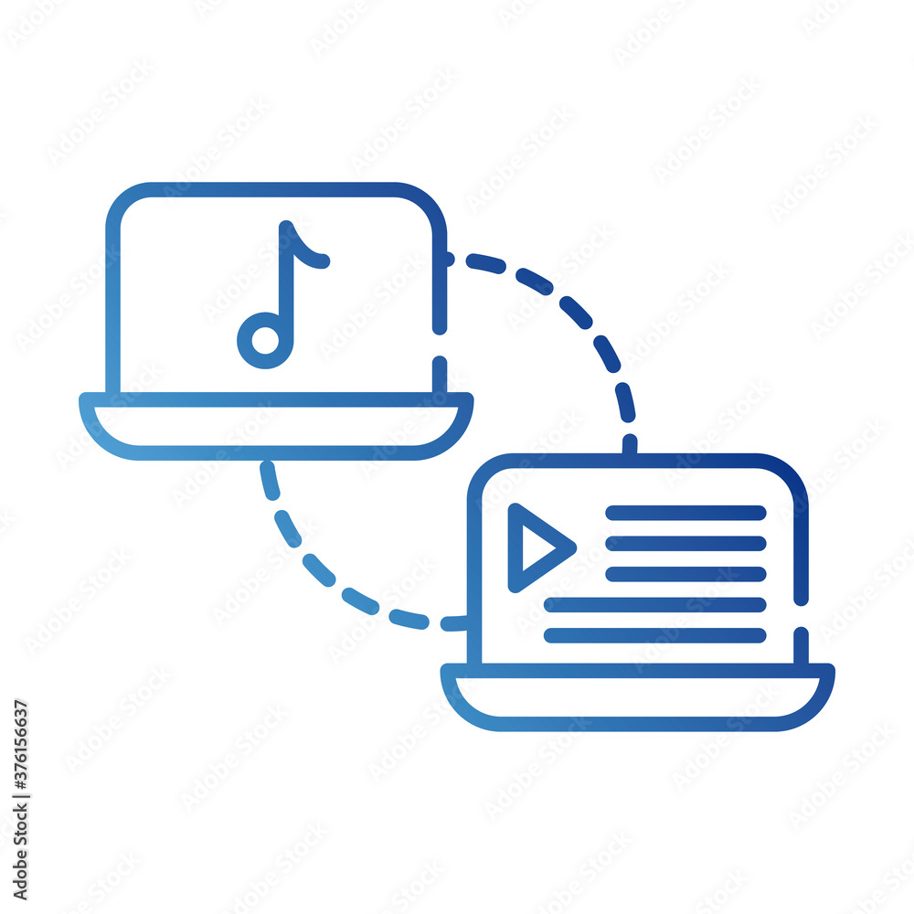 Poster laptops devices,with media player tech gradient style icon