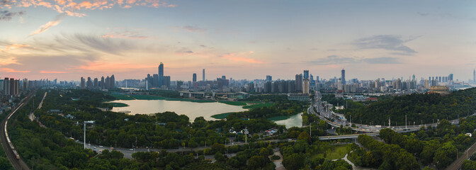 Wuhan city skyline scenery in summer, Hubei, China