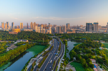 Naklejka na ściany i meble Wuhan city skyline scenery in summer, Hubei, China