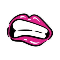 sexi mouth and teeth pop art line and fill style icon