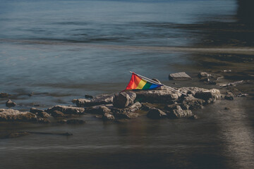 Fototapeta na wymiar Pride flag in the river.