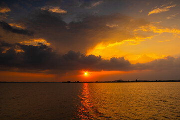 Summer sunset and sunset glow in Wuhan East Lake Scenic Area