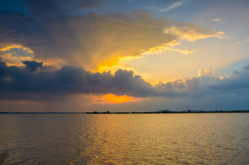 Summer sunset and sunset glow in Wuhan East Lake Scenic Area