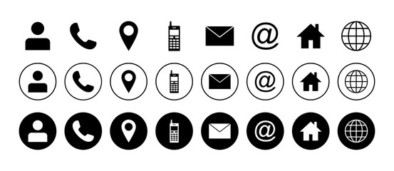 Web icon set. Business card contact information icons. Contact us icon set
