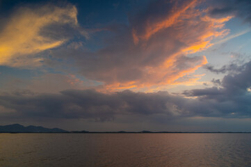 Summer sunset and sunset glow in Wuhan East Lake Scenic Area