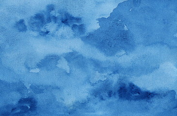 Abstract Blue sky  watercolor background, hand drawn painting on paper. 