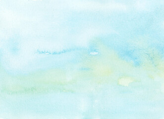Abstract Blue and yellow watercolor background, hand drawn painting on paper. 