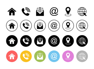 Web icon set. Business card contact information icons. Contact us icon set