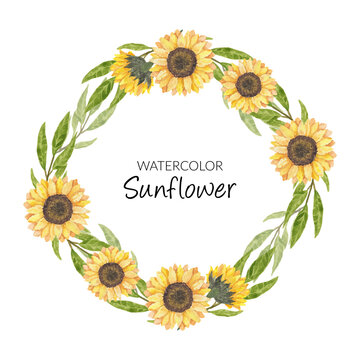 Hand Painted Watercolor Sunflower Wreath Circle Border