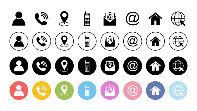 Web icon set. Business card contact information icons. Contact us icon set