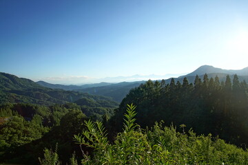 Blue sky above high mountain landscape in daytime, Japanese alps, Hakuba, Japan