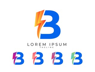Letter B logo design with yellow lighting thunder bold icon