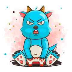 cute monster cartoon character playing game vector illustration