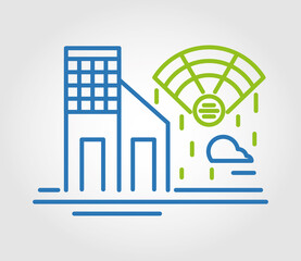 Abstract modern city horizon with wifi signal and clouds