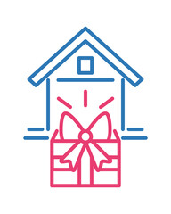 Modern free delivery concept with house and gift box in front door