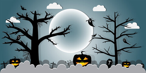 Halloween Night Concept Vector.paper art style. - 376161684