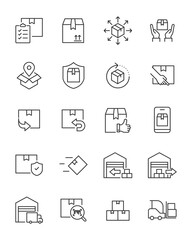 set of delivery thin line icons, shipping, transport, logistic