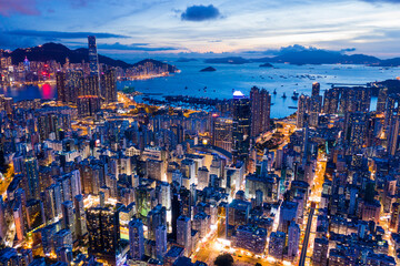 Top view of Hong Kong evening