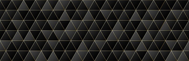 Fototapeta premium gold, black gradient color triangle seamless pattern background, glitter line geometric luxury texture, minimal design style, stock vector illustration, backdrop for social media header, banner, link