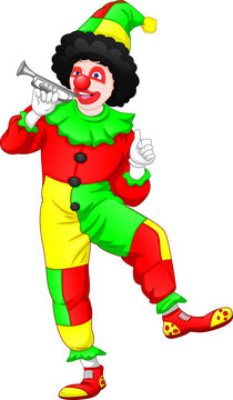 cartoon clown blowing trumpet