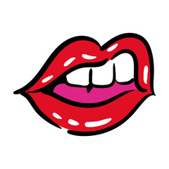 sexi mouth and teeth with tongue pop art line and fill style icon