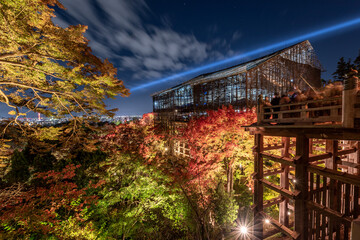 京都清水寺の秋のライトアップ
