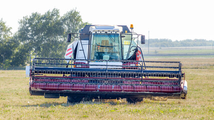Combines and other equipment in the fields during the wheat harvest