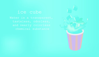 Glass and ice cubes with drops on blue background, Vector illustration