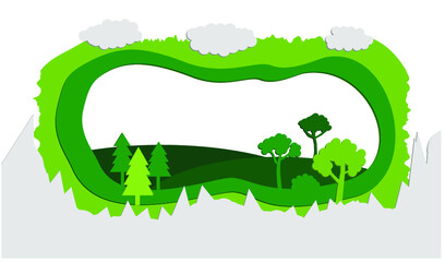 Nature forest landscape scenery banner background paper art style.Vector illustration.
