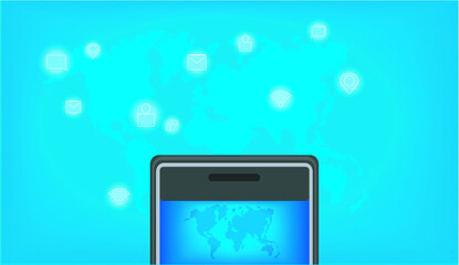Smart phone concept of global world map and connection symbols, Creative vector illustration