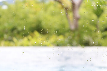 Water rain drops on window background