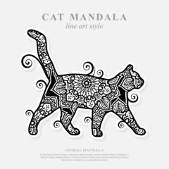 Cat  Mandala Vector Line Art Style