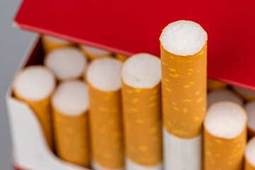 Close up cigarette in pack is addictive to be cancer.smoking reduction campaign in World No Tobacco...