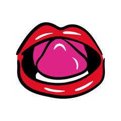 sexi mouth and teeth with tongue out pop art line and fill style icon