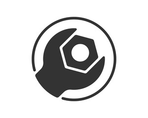 Industrial symbol. Template for logo or vector icon wrench with nut.