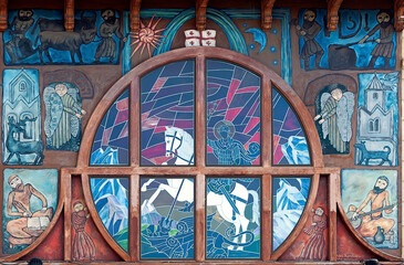 The stained glass on the building in Batumi Georgia