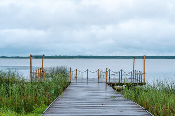 View of the pier on the lake in the Smolensk region, Russia