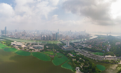 Wuhan city skyline aerial photography in summer