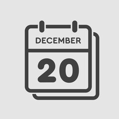 Calendar icon day 20 December, template icon day